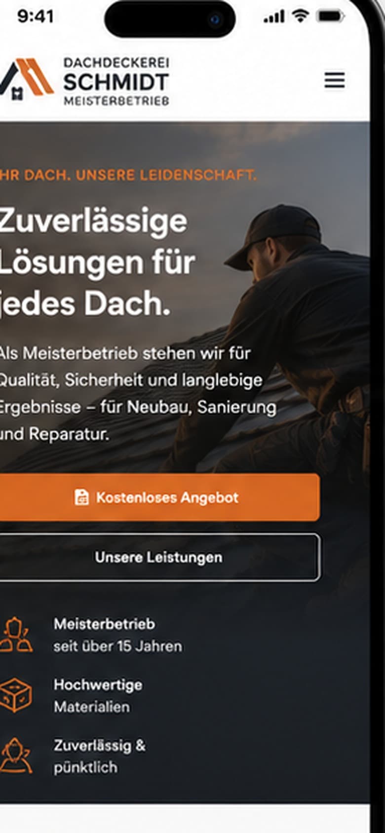 Mobile-Mockup von Dachdeckerei Schmidt