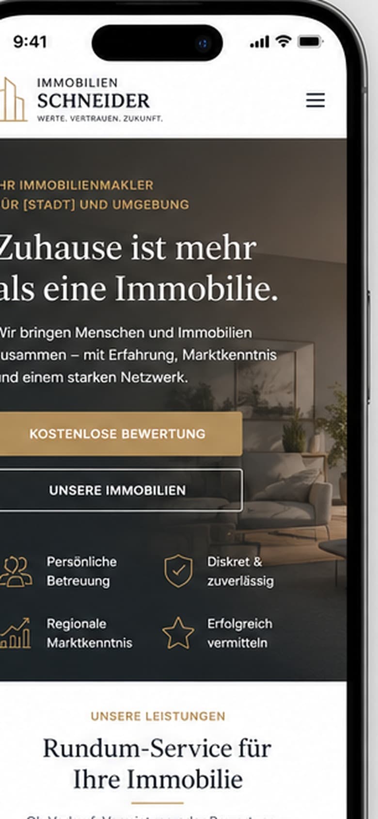 Mobile-Mockup von Immobilien Schneider
