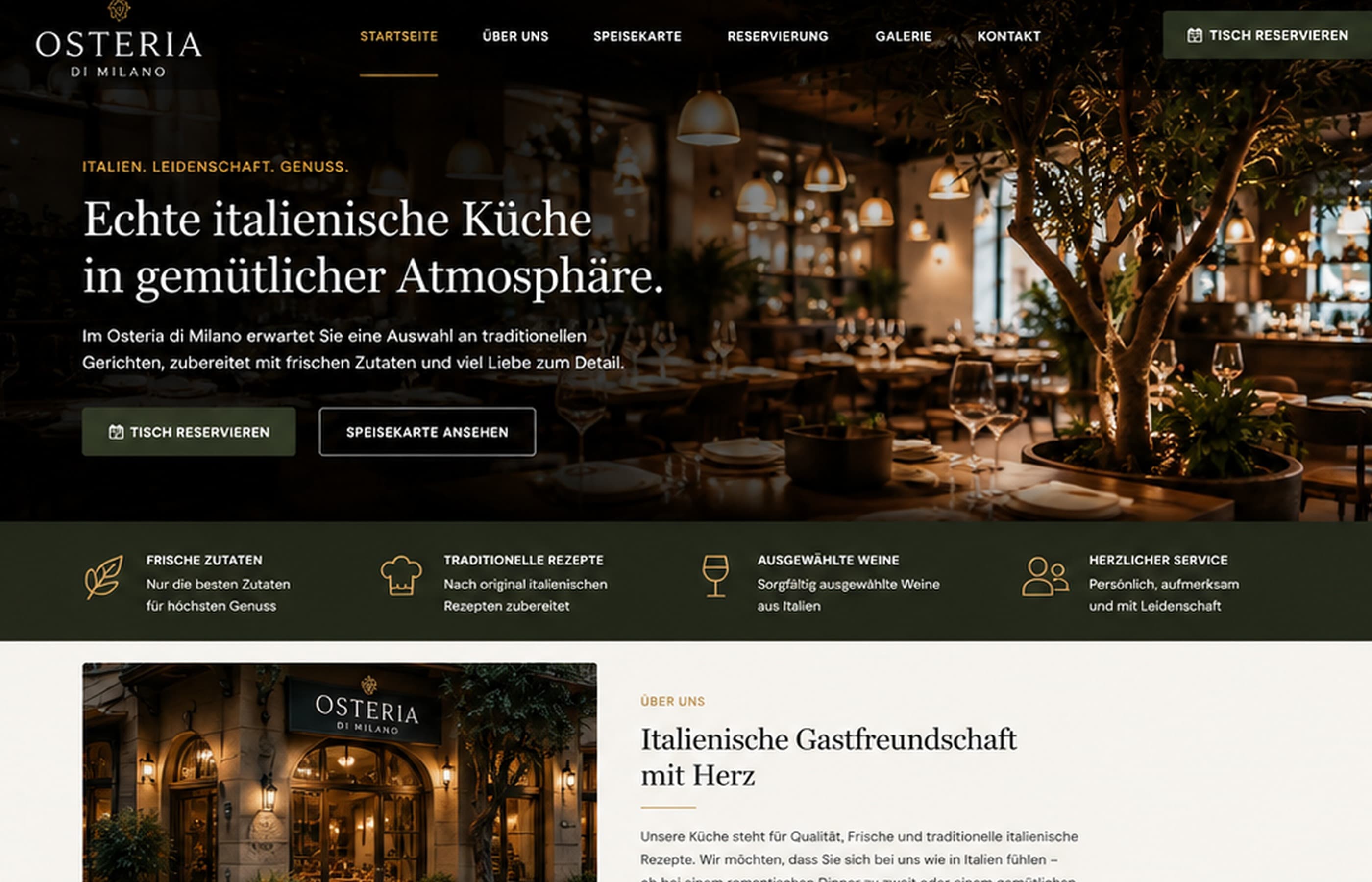Desktop-Mockup von Osteria di Milano
