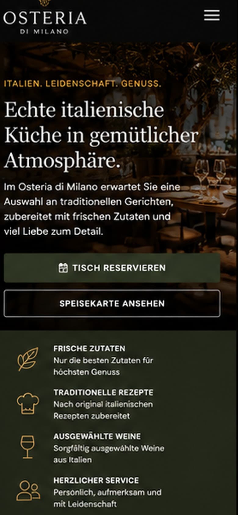 Mobile-Mockup von Osteria di Milano