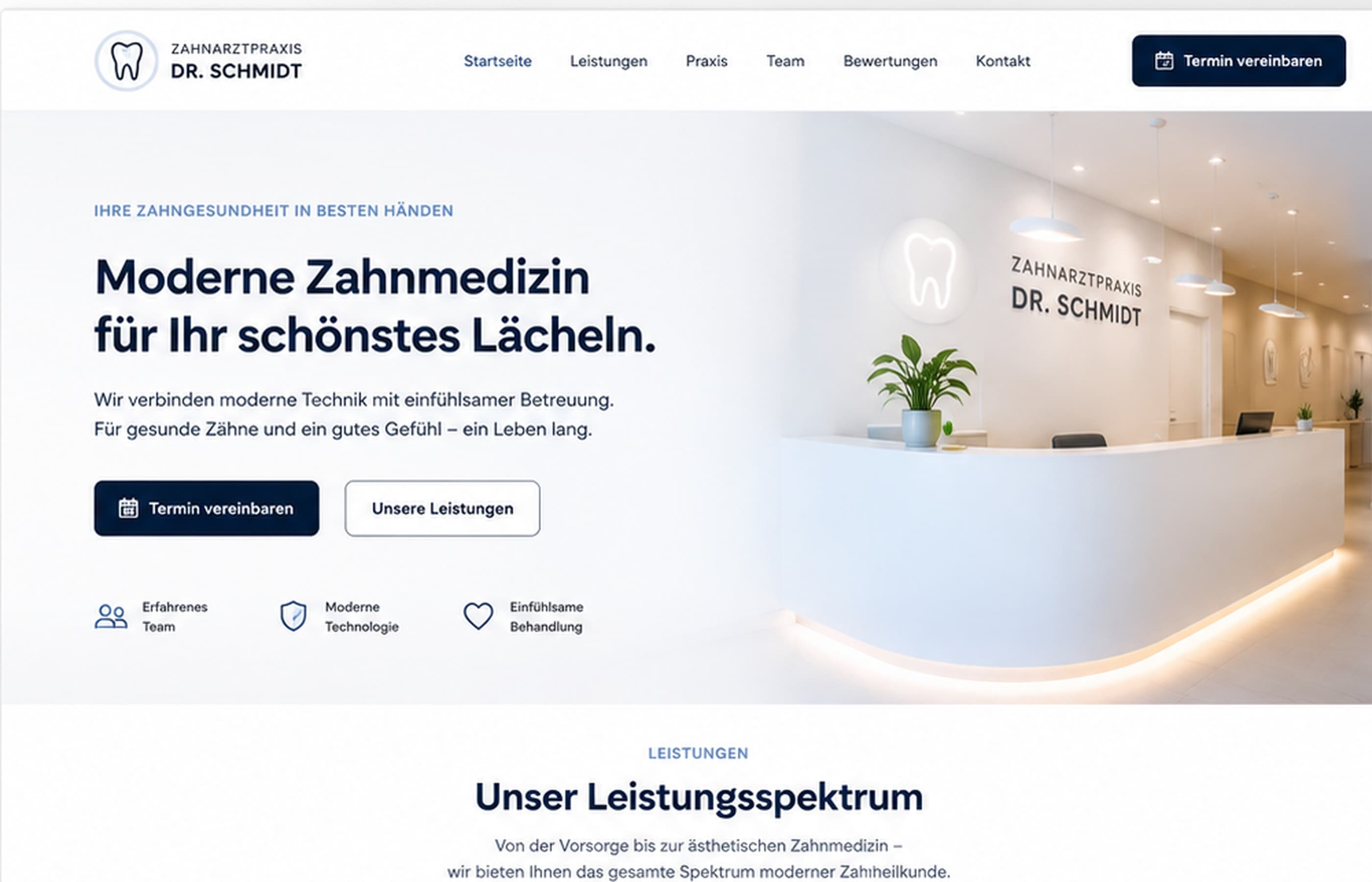 Desktop-Mockup von Zahnarztpraxis Dr. Schmidt